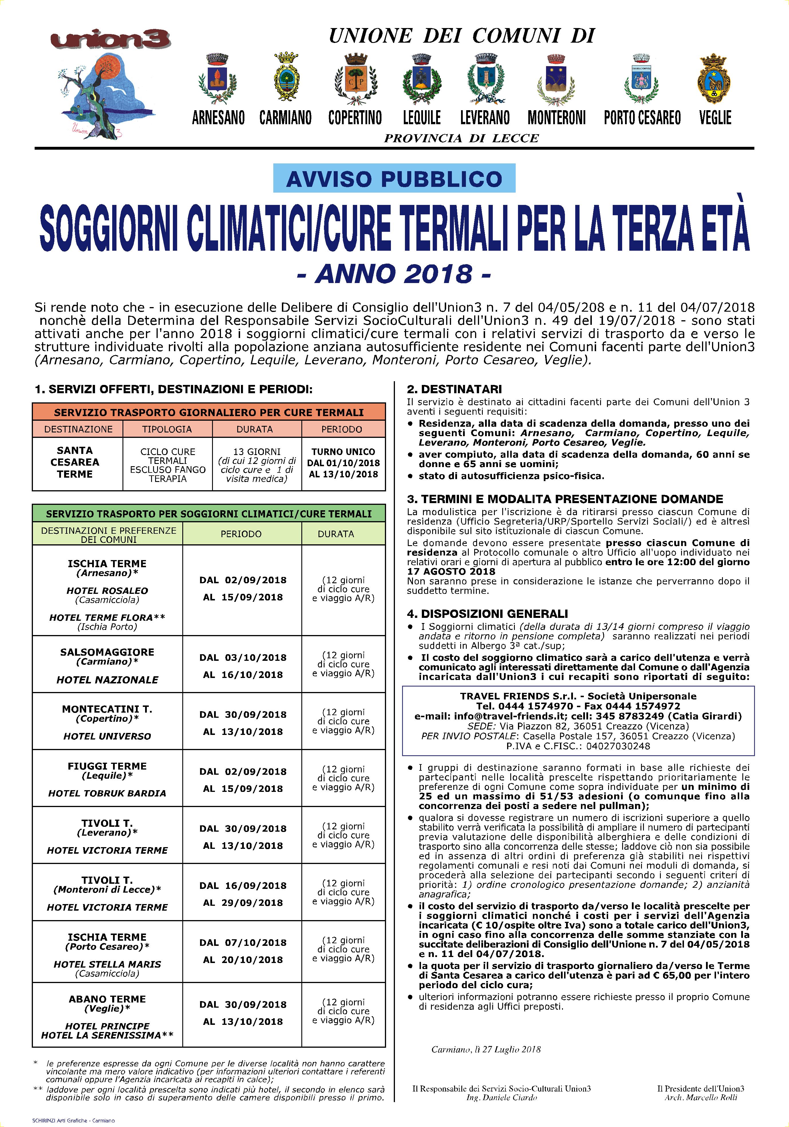 Comune di Leverano - Soggiorni climatici/cure termali per la terza età Comune di Leverano - Soggiorni climatici/cure termali per la terza età